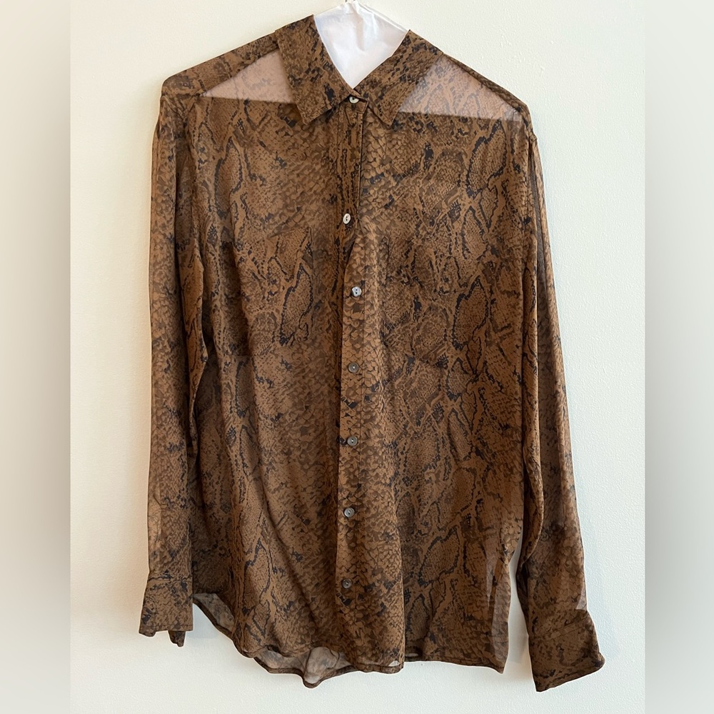 Equipment Silk Brown Snake Print Shirt